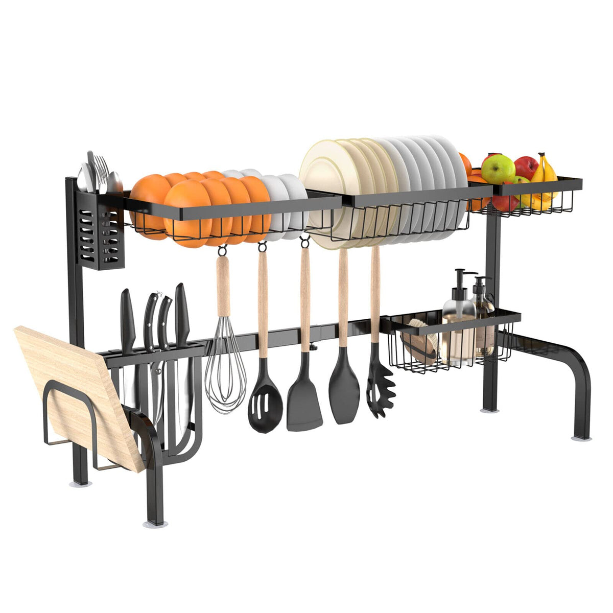 Giantex Dish Drying Rack Over Sink Drainer Cup Plate Holder w/ 8 Hooks Kitchen Organizer, Black
