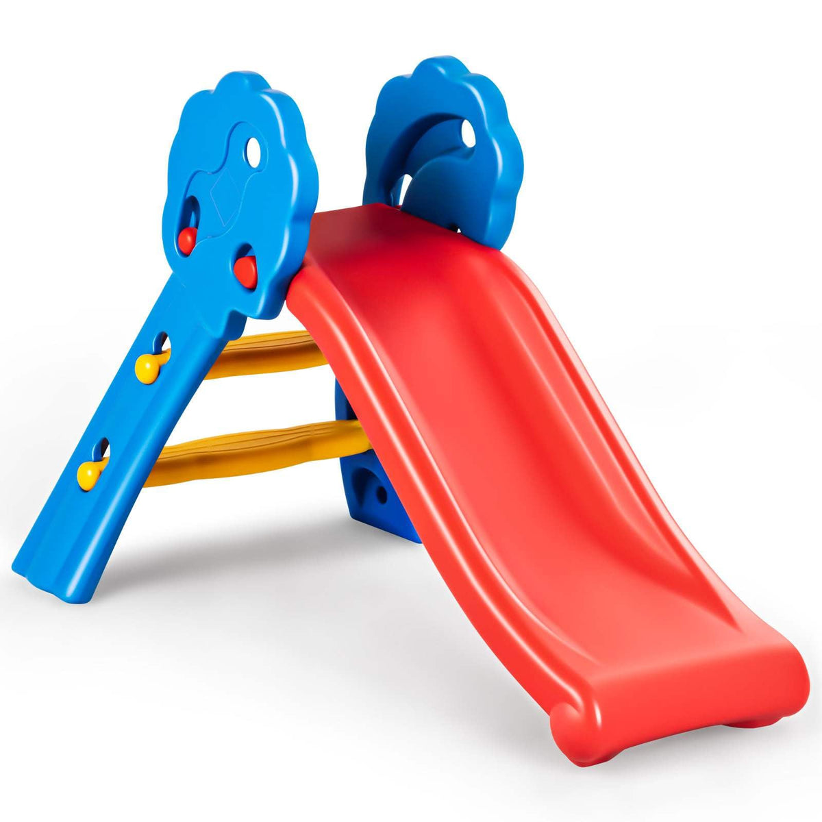 Kids Freestanding Slide W/Guardrails, Patio Toddler Slide W/Non-Slip Pedal