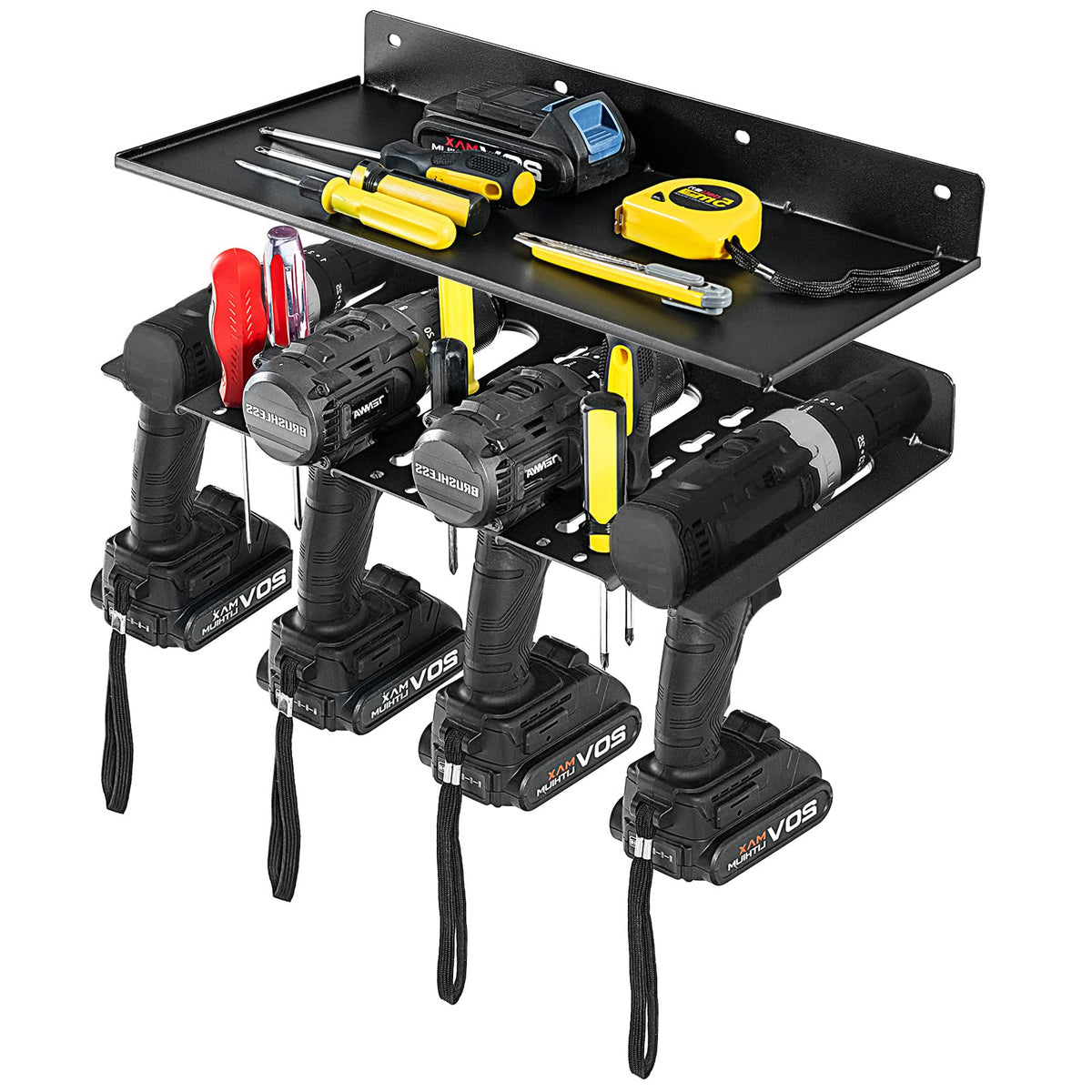 Electric Drill Storage Rack, Wall Mounted Drill Holder & Floating Shelf, Power Tool Organizer