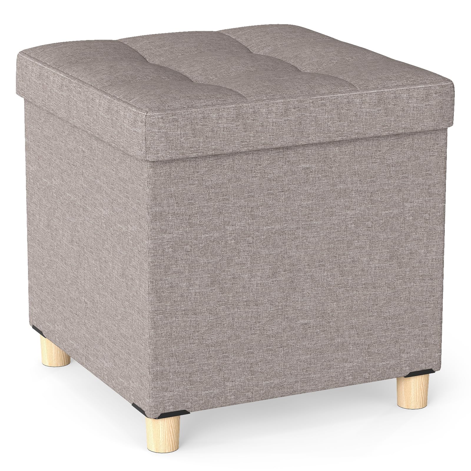 45cm Ottoman with Storage Linen Fabric Footstool