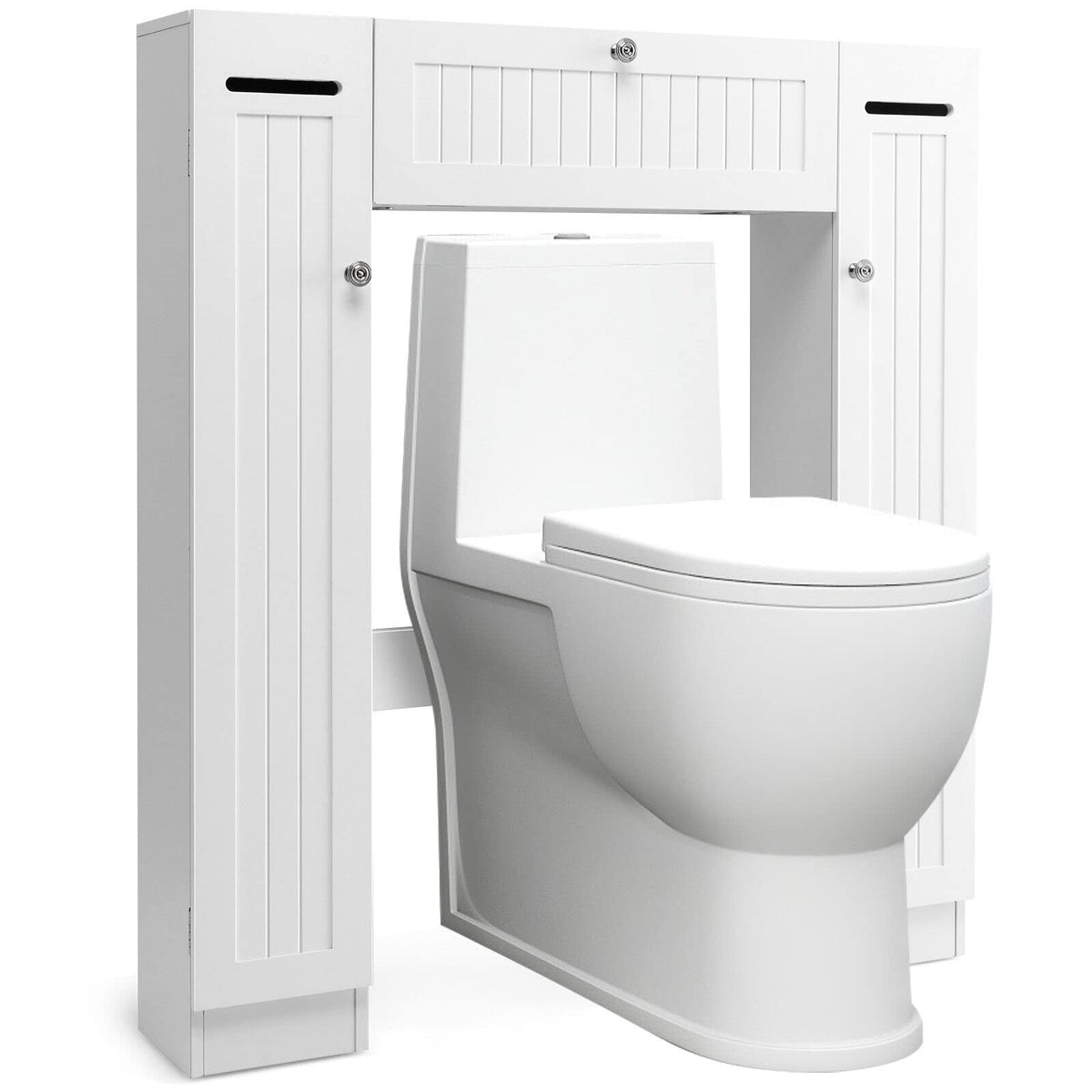 Giantex Over The Toilet Storage Cabinet, Freestanding Toilet Organizer w/Adjustable Shelves & Toilet Paper Holders, White