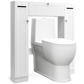 Giantex Over The Toilet Storage Cabinet, Freestanding Toilet Organizer w/Adjustable Shelves & Toilet Paper Holders, White