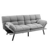 Convertible 3 Seater Sofa Bed, Memory Foam Futon Couch Bed w/Adjustable Backrest & Armrests
