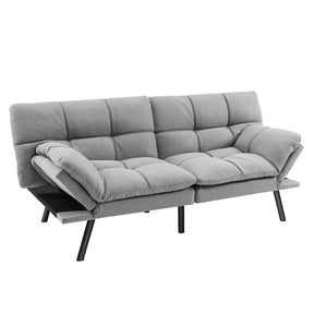 Convertible 3 Seater Sofa Bed, Memory Foam Futon Couch Bed w/Adjustable Backrest & Armrests