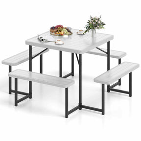 Outdoor Square Camping Dining Table & 4 Benches w/Umbrella Hole