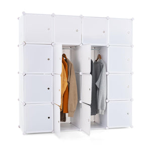 16-Cube Storage Organizer, DIY Modular Closet Storage Cabinet with Hanging Poles for Clothing
