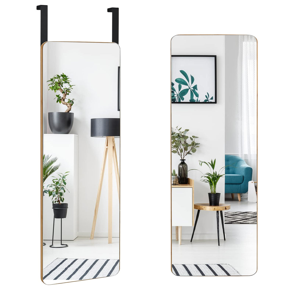 Giantex Full Length Mirror, Over The Door Mirror, Rectangle Wall Mounted Mirror w/ Bamboo Frame & Round Corners