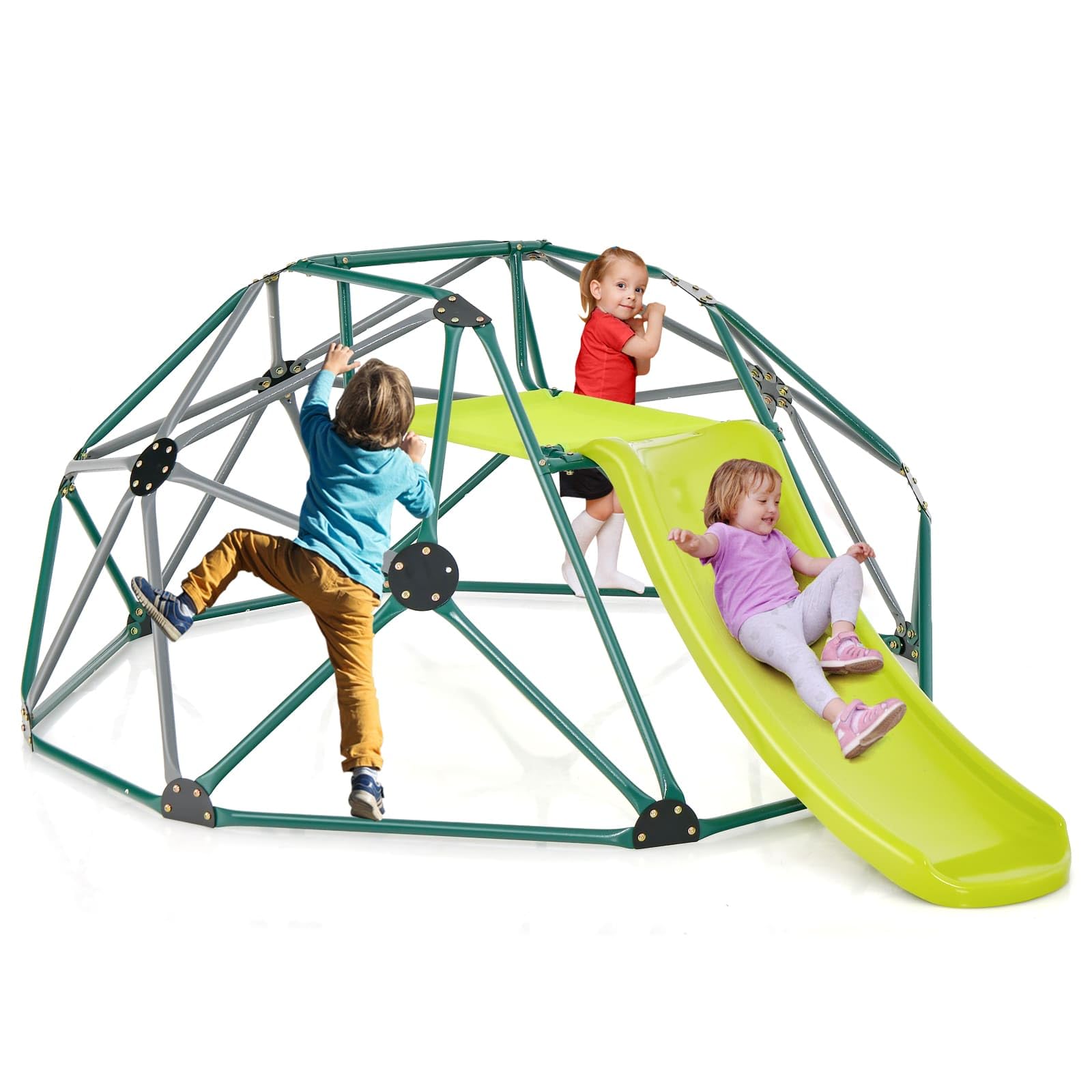 Kids Climbing Dome & Play Set, Geometric Dome Climber with Slide, Fabric Cushion, 150 KG Load Capacity