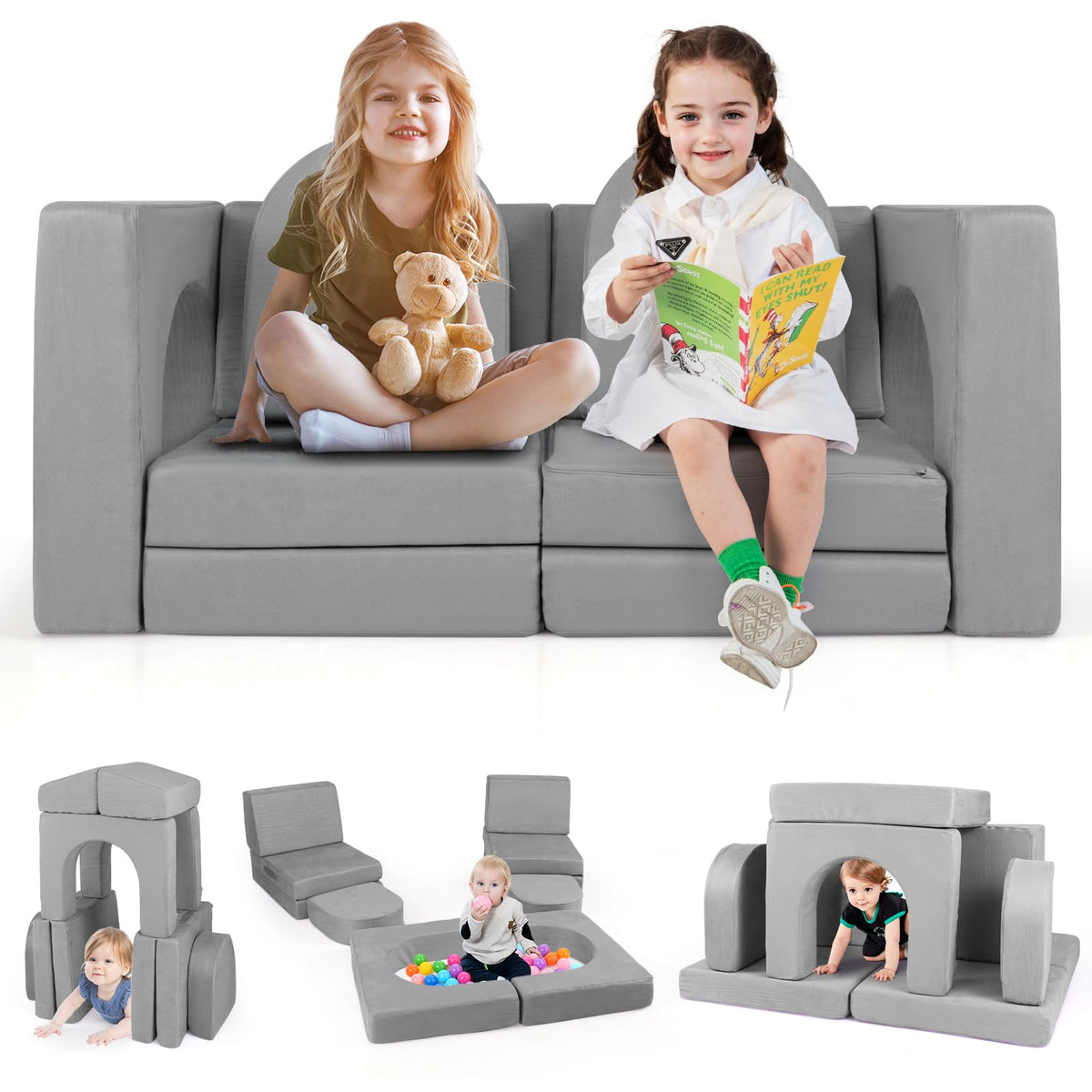 8-Piece Modular Kids Sofa Play Couch Climb Playset with Covers