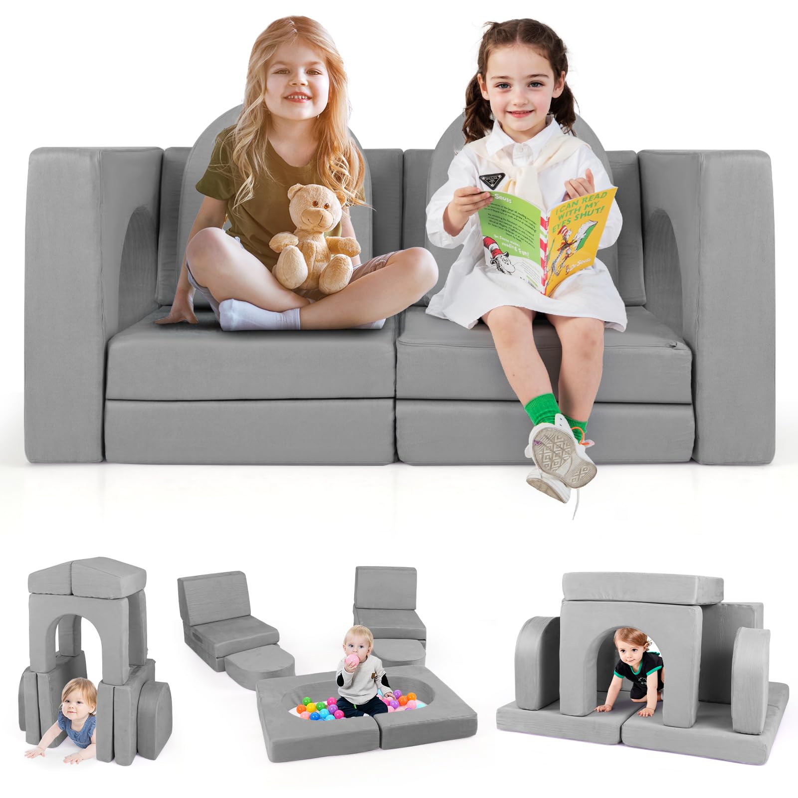 8-Piece Modular Kids Sofa Play Couch Climb Playset with Covers