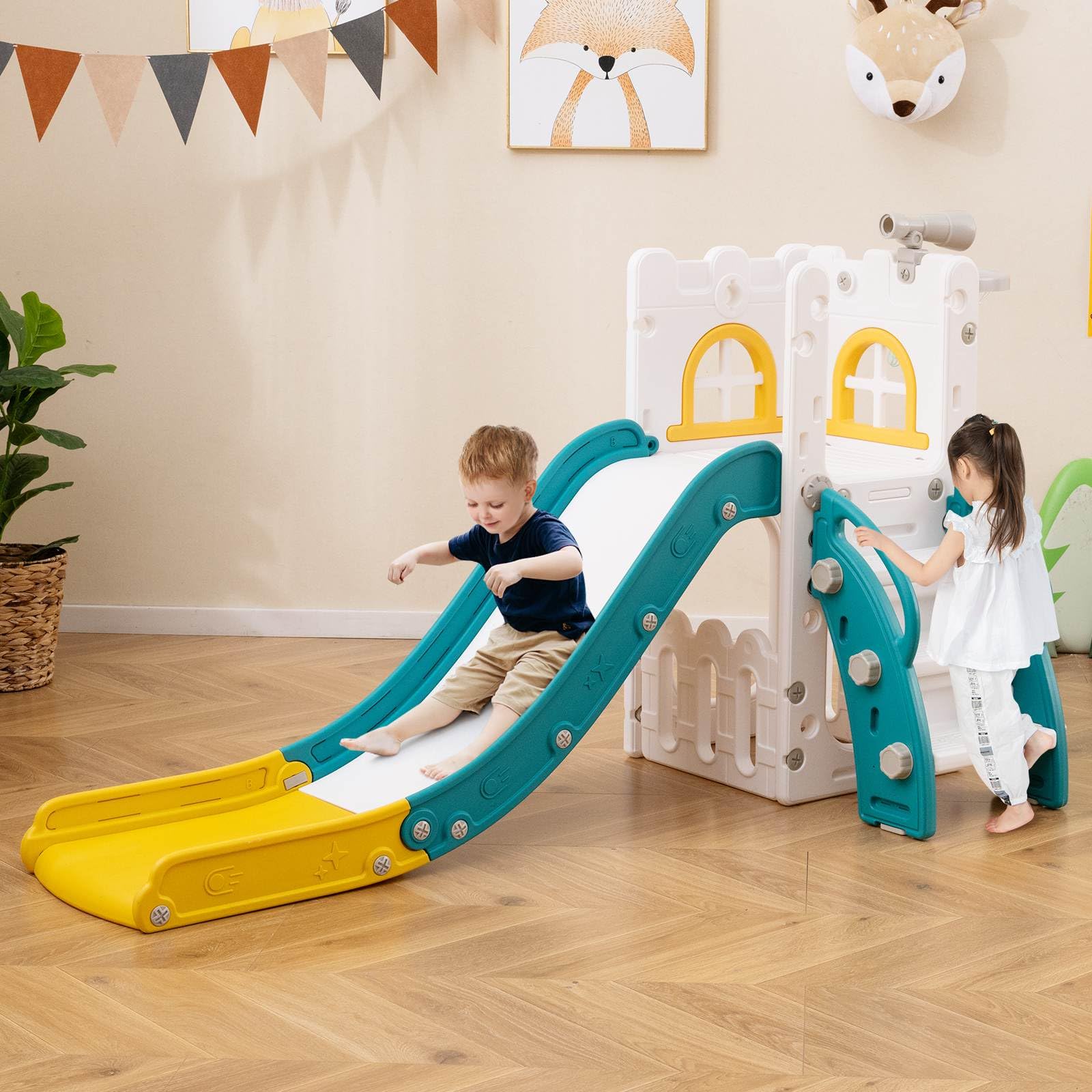 HONEY JOY 6 in 1 L-Shaped Toddle Slide for Toddlers Age 1-3