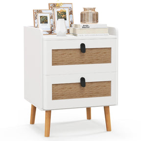 Modern End Table Bedside Table with 2 Rattan Decorated Drawers for Small Spaces