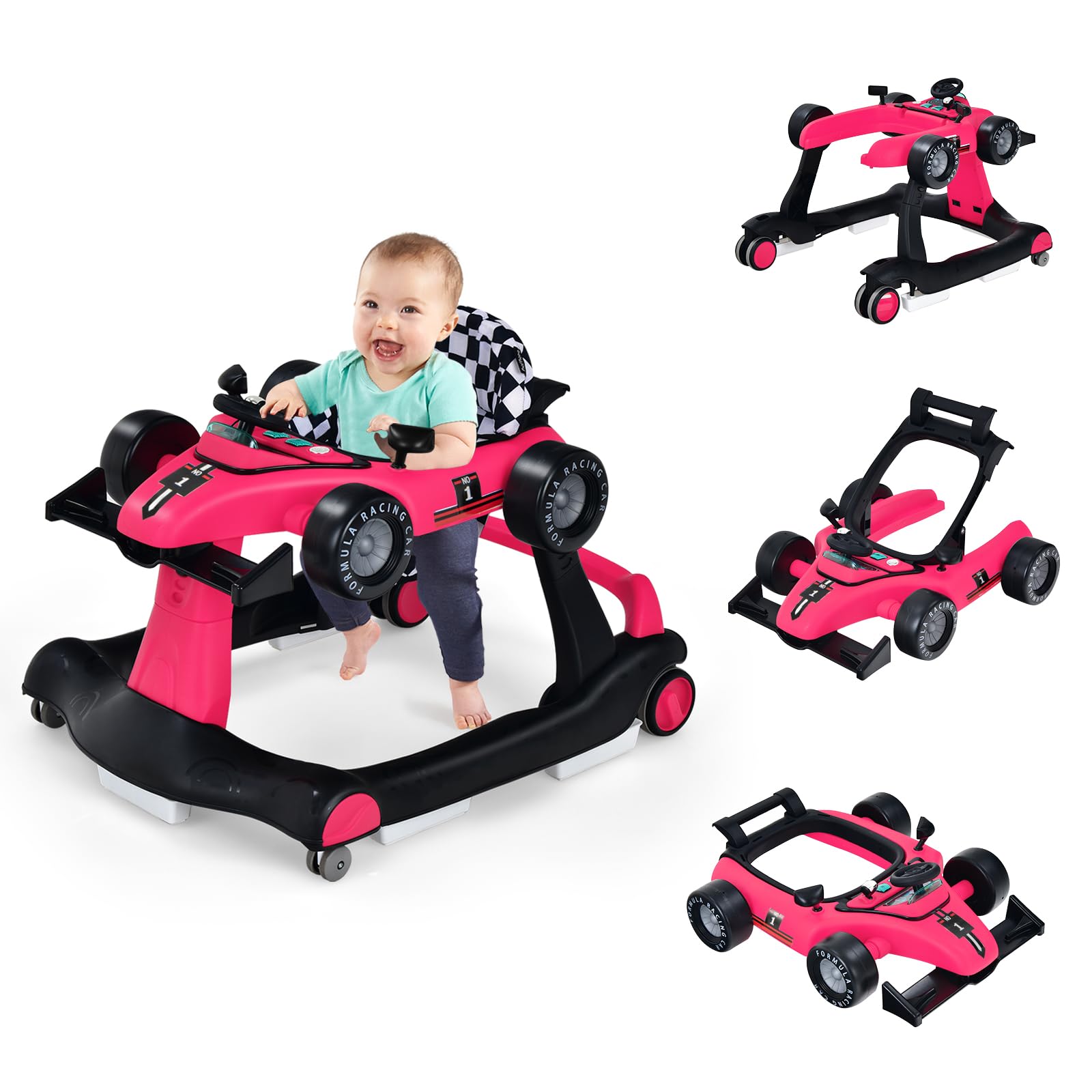 BABY JOY 4-in-1 Baby Walker, Foldable Activity Car Baby Walker