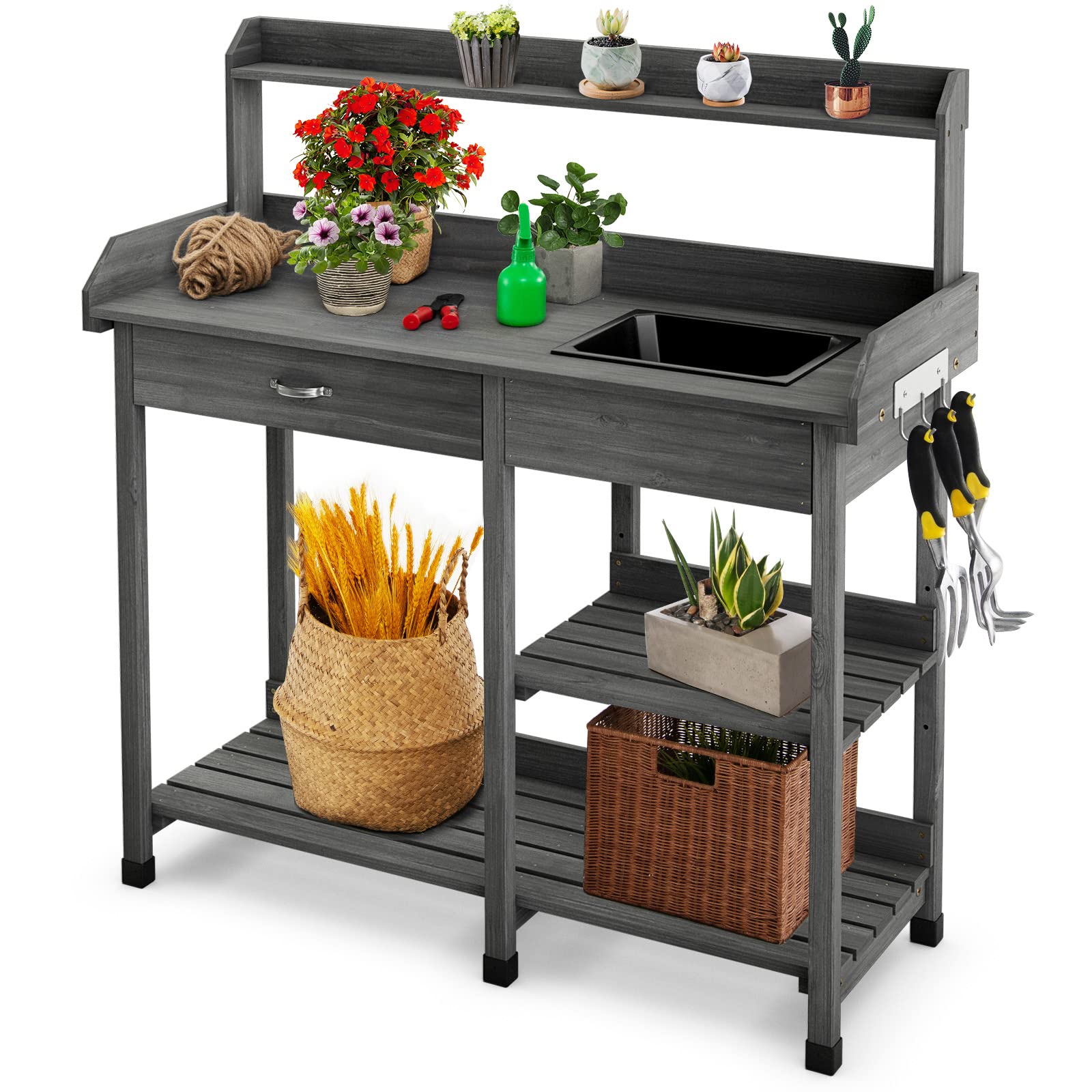 Giantex Garden Potting Bench Table, Wooden Potting Work Table