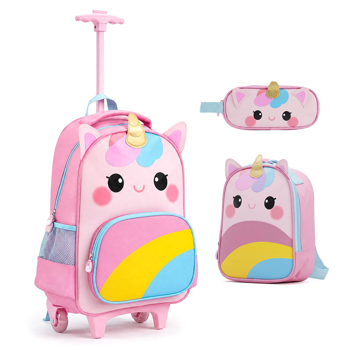 Wheeled Backpack with Lunch Box and Pencil Case, Travel Luggage for Kindergarten, Elementary Preschool Students