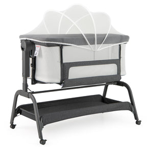 4 in 1 Rocking Baby Bassinet, Newborn Infant Bedside Sleeper w/6 Adjustable Heights