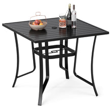 Square Patio Table for 4 , 91 cm Square Metal Slat Table with 4-6 cm Adjustable Umbrella Hole
