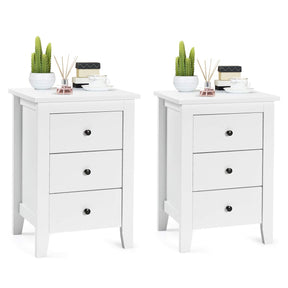 Giantex 2Pcs Bedside Table, Nightstand w/ 3 Drawers & Solid Wood Legs