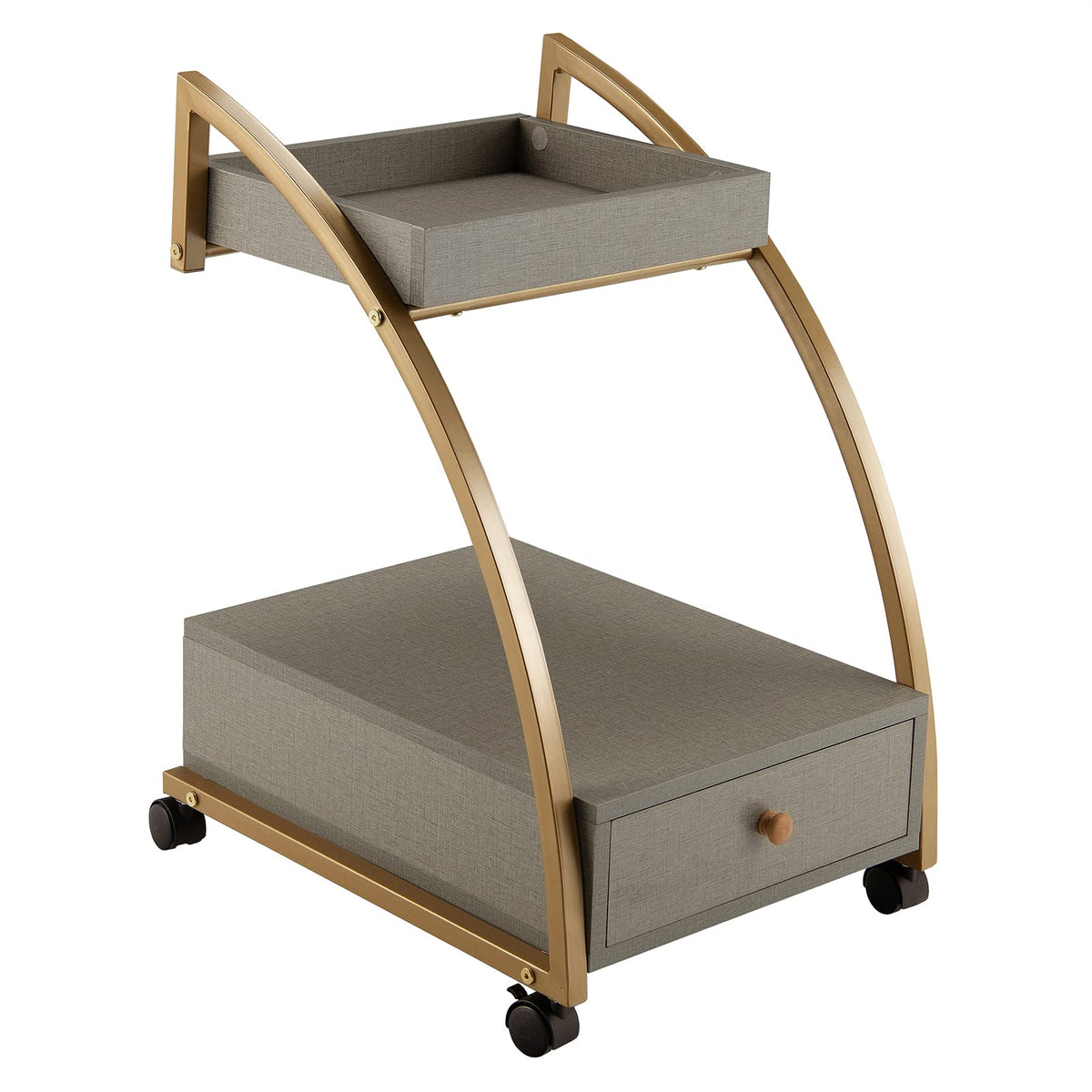 Giantex Rolling Side Table, 2-Tier End Table w/Drawer, C-Shaped Sofa Side Table, Grey & Gold