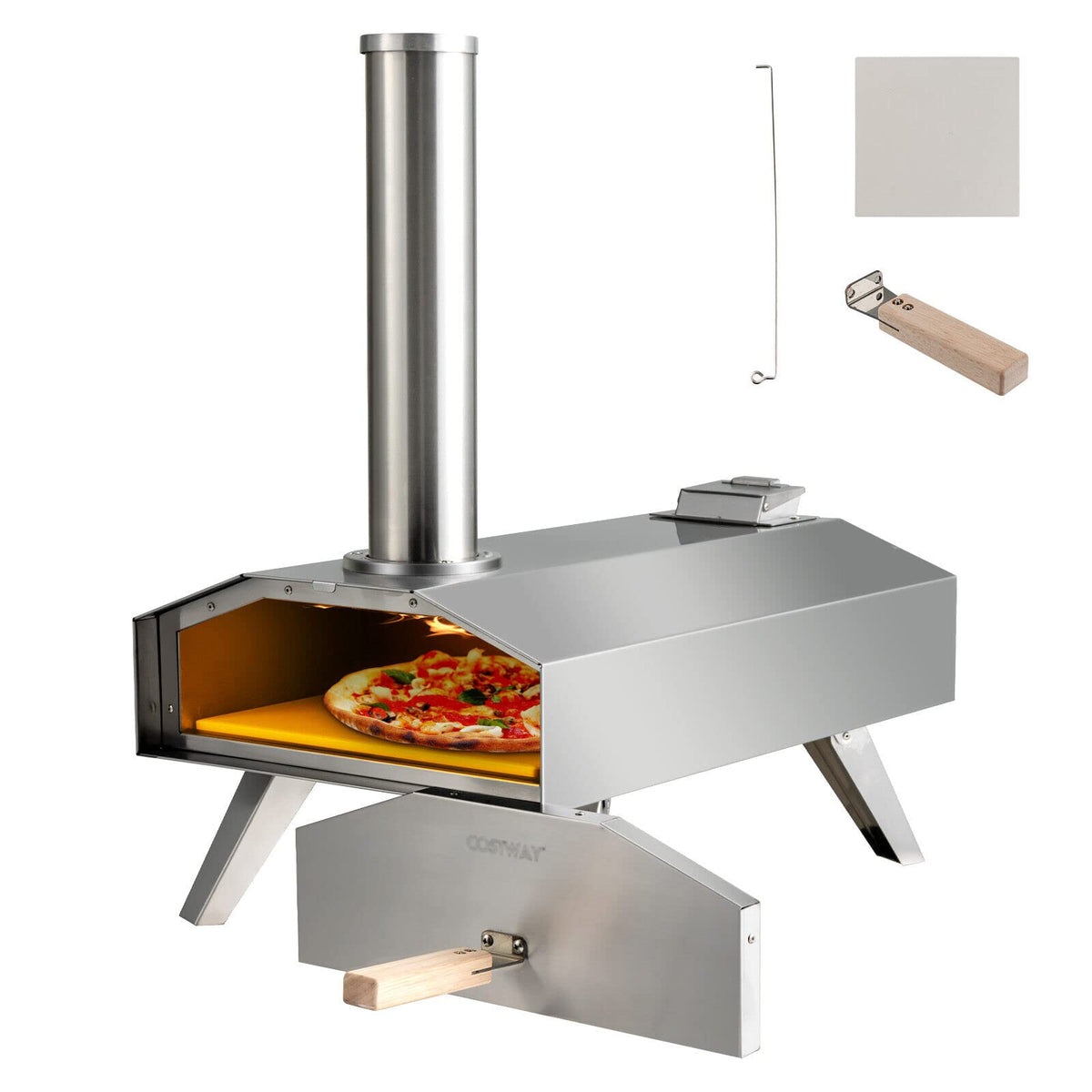 Portable Outdoor Pizza Oven, Foldable Stainless Steel Pizza Maker with 12" Pizza Stone