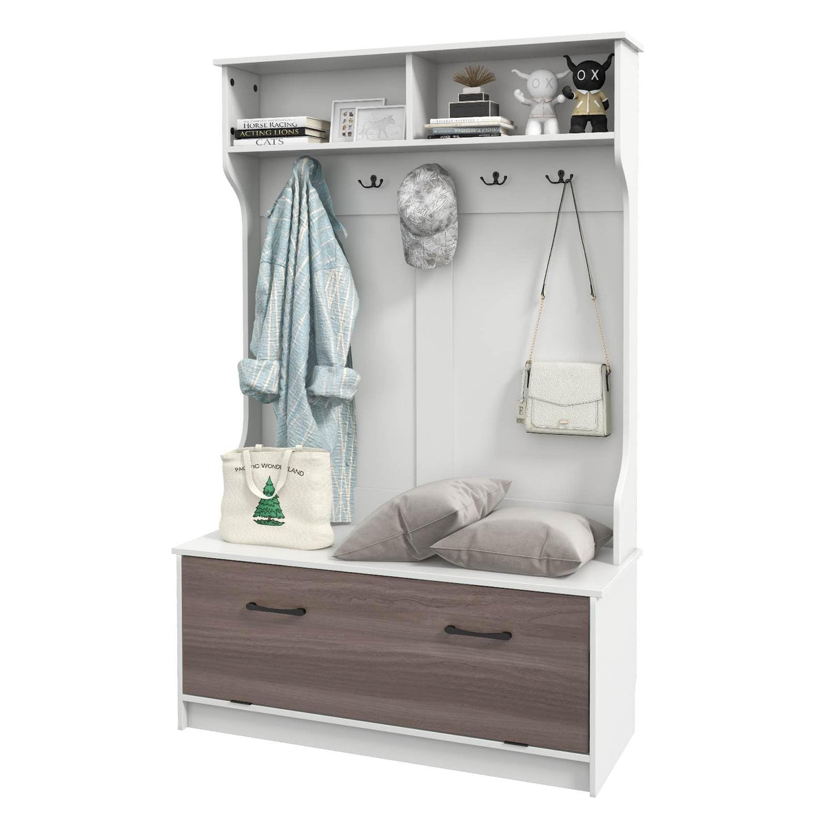 160 cm Hall Tree with Coat Rack and Storage Bench, Versatile Coat Rack with Entryway Bench