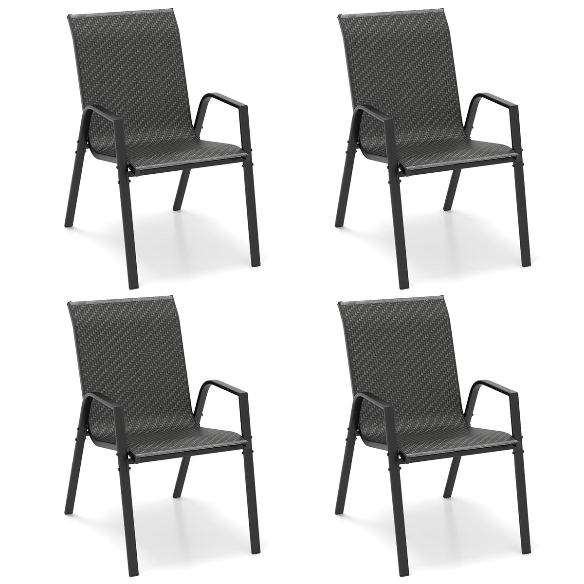 Patio Rattan Chairs Set of 4, Stackable Dining Chair Set with Wicker Woven Backrest & Seat