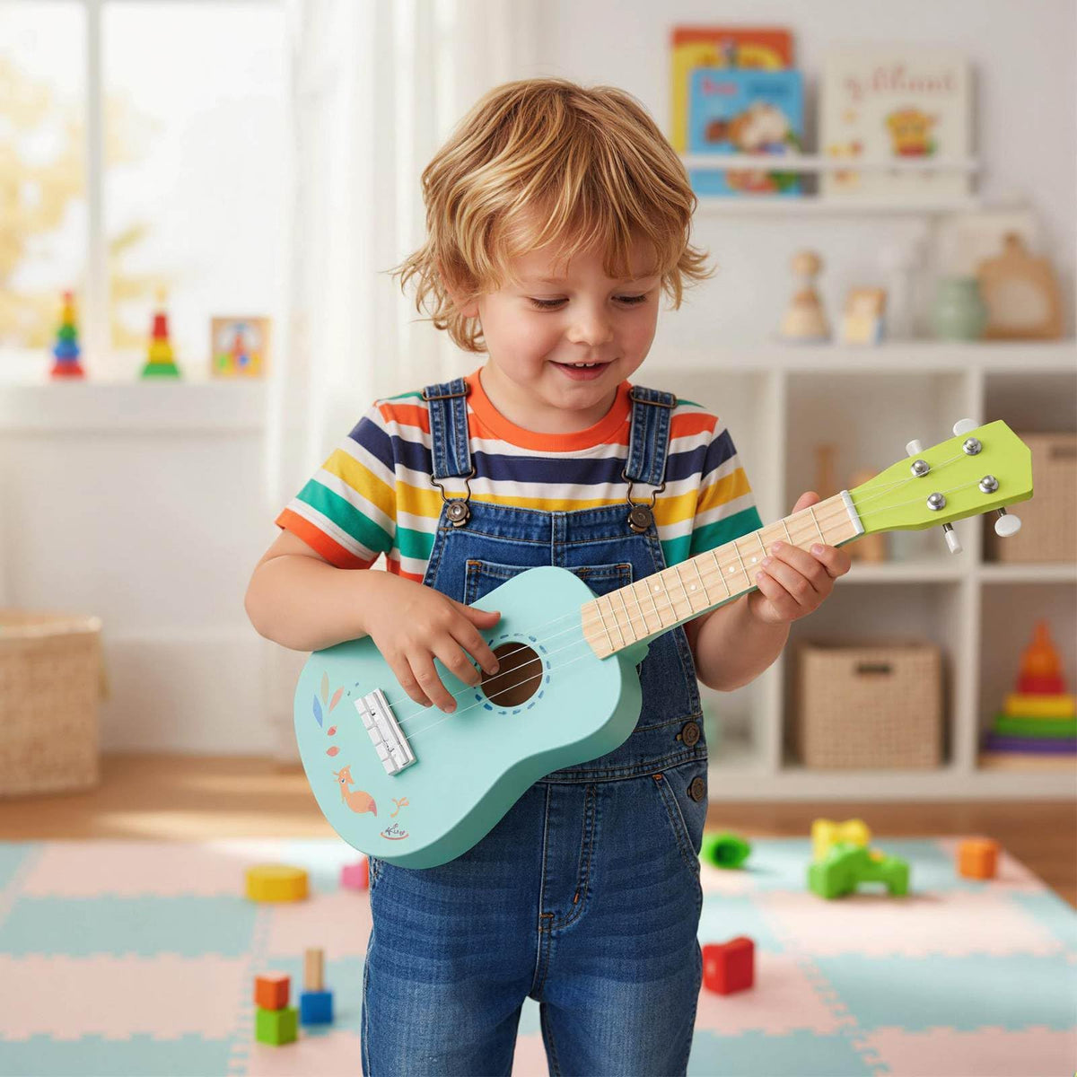 21'' Ukulele Guitar for Kids, 4 Strings Mini Ukulele with Basswood Body for 3+ Years Old, Musical Instruments Educational Toy for Toddlers, Boys, Girls, Beginners, Light Blue