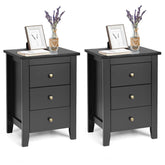 Giantex 2Pcs Bedside Table, Nightstand w/ 3 Drawers & Solid Wood Legs