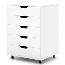 5 Drawer Chest, Rolling Dresser Storage Cabinet with Lockable Wheels, Under Desk Filing Cabinet, Wood Printer Stand for Home Office