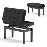Wooden Piano Stool, Height Adjustable Duet Piano Bench with Storage