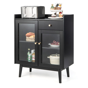 Giantex Mid-Century Modern Buffet Cabinet, Kitchen Sideboard with 2 Tempered Glass Doors & Pill-Out Drawer