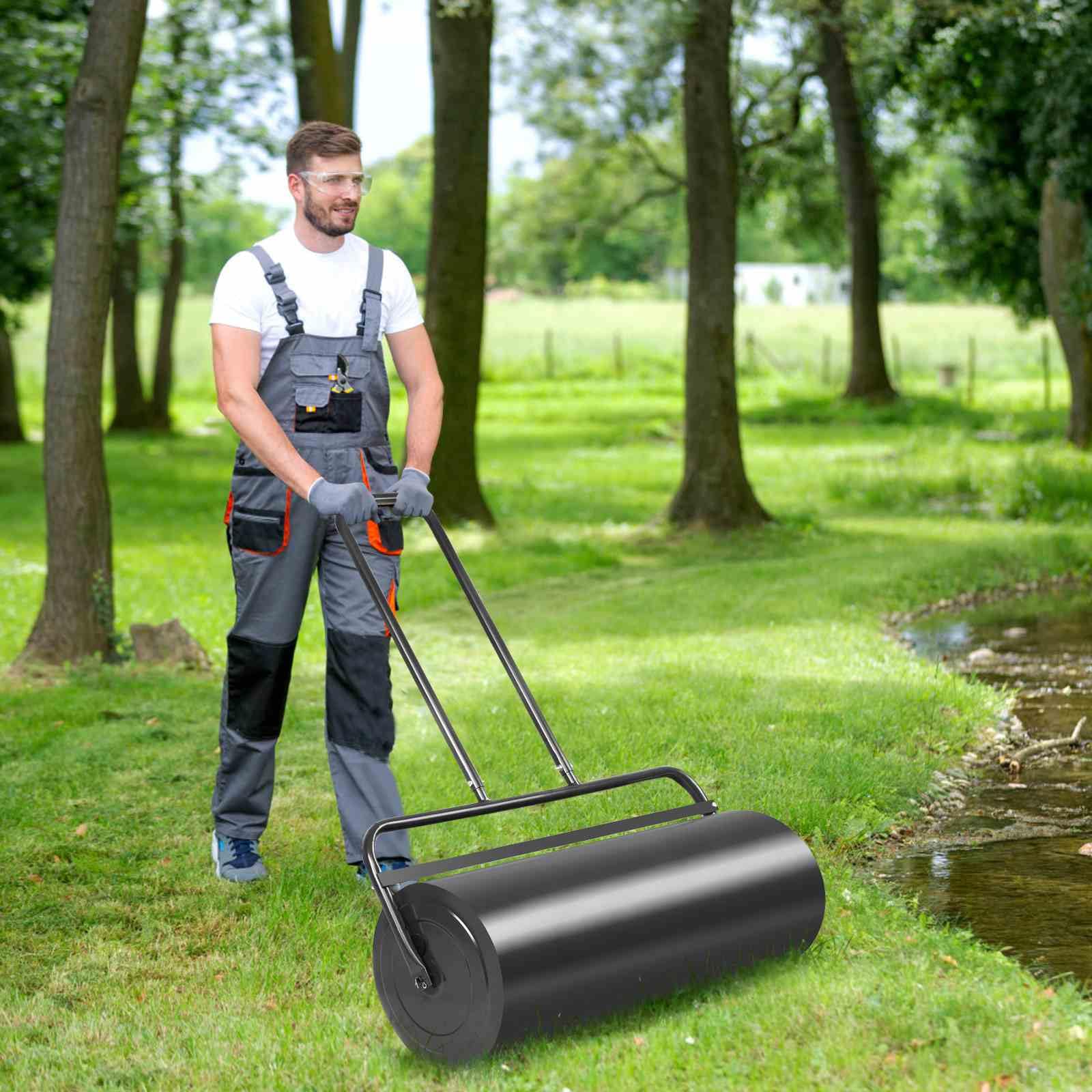 48L/63L Lawn Roller Heavy-Duty Steel Push/Pull Sod Roller Lawn Rolling Machine
