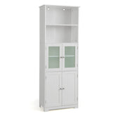Giantex Freestanding Bathroom Storage Cabinet, Kitchen Pantry Cupboard with Glass Doors, White