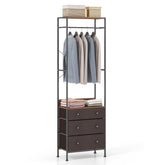 Freestanding Closet Organizer, Clothing Stand Dresser w/ 3-Position Hanging Rod & Storage Shelves