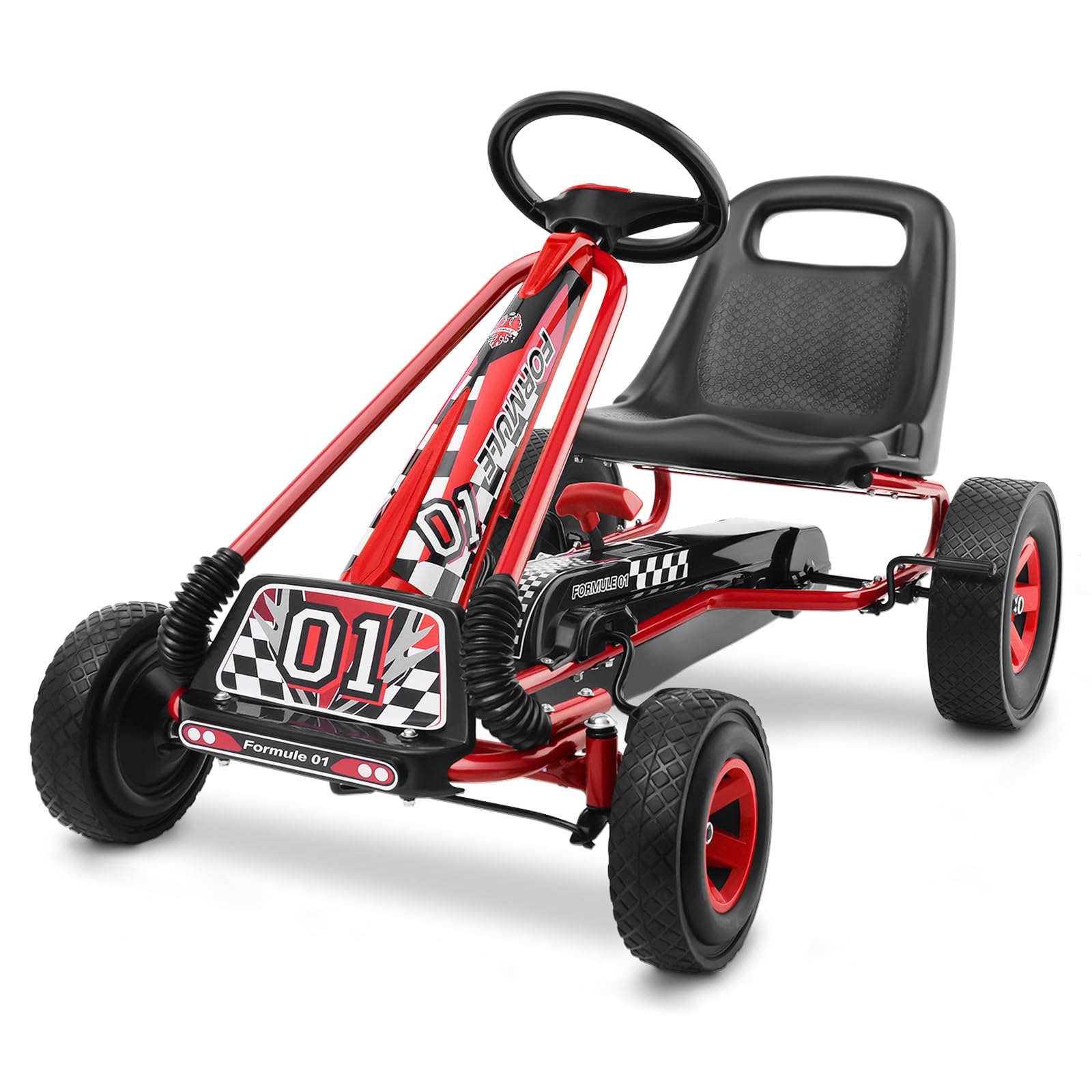 HONEY JOY Kids Pedal Go Kart, 4 Wheel Pedal Powered Ride On Toys