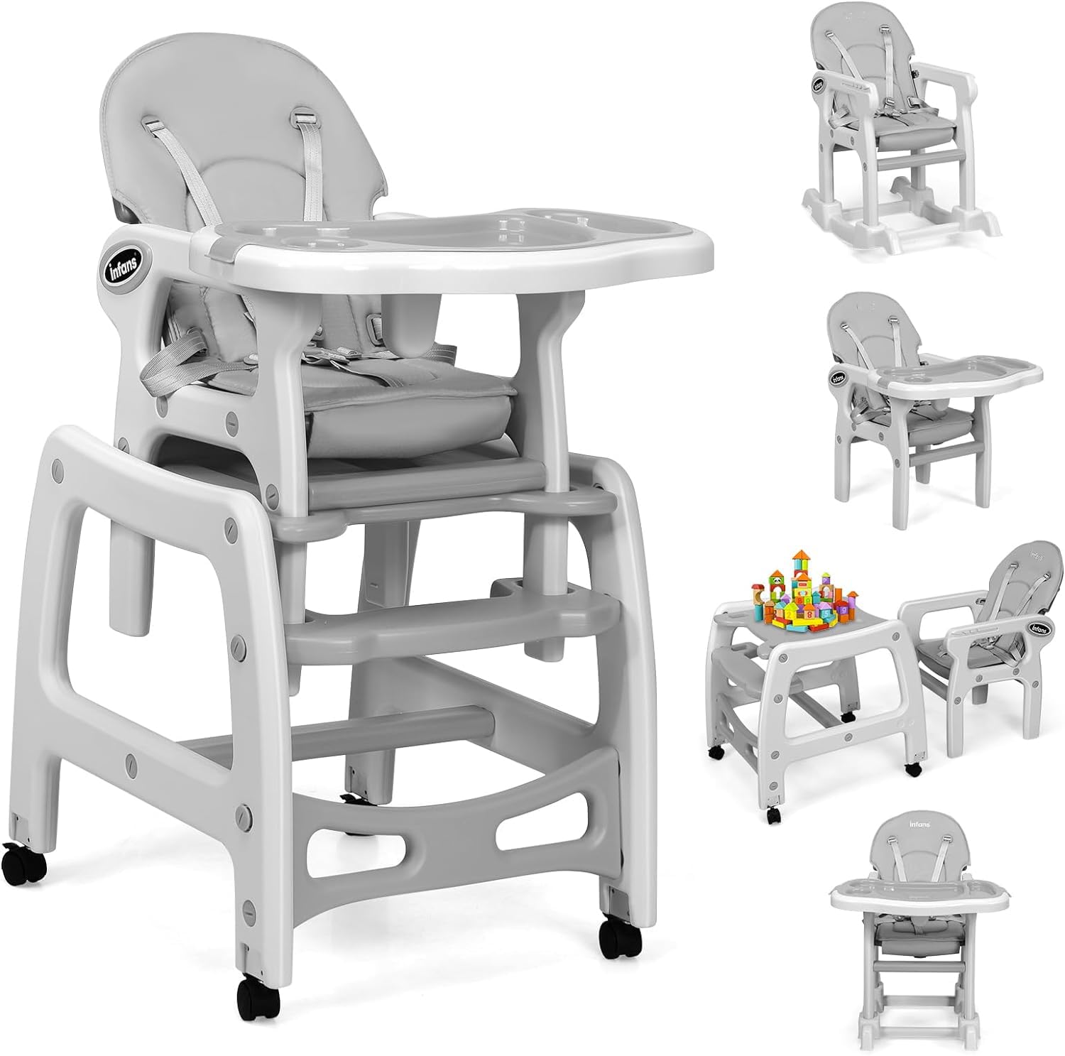3-in-1 Highchair with Removable 4-Position Tray and Seat Cushion for 6-36 Months