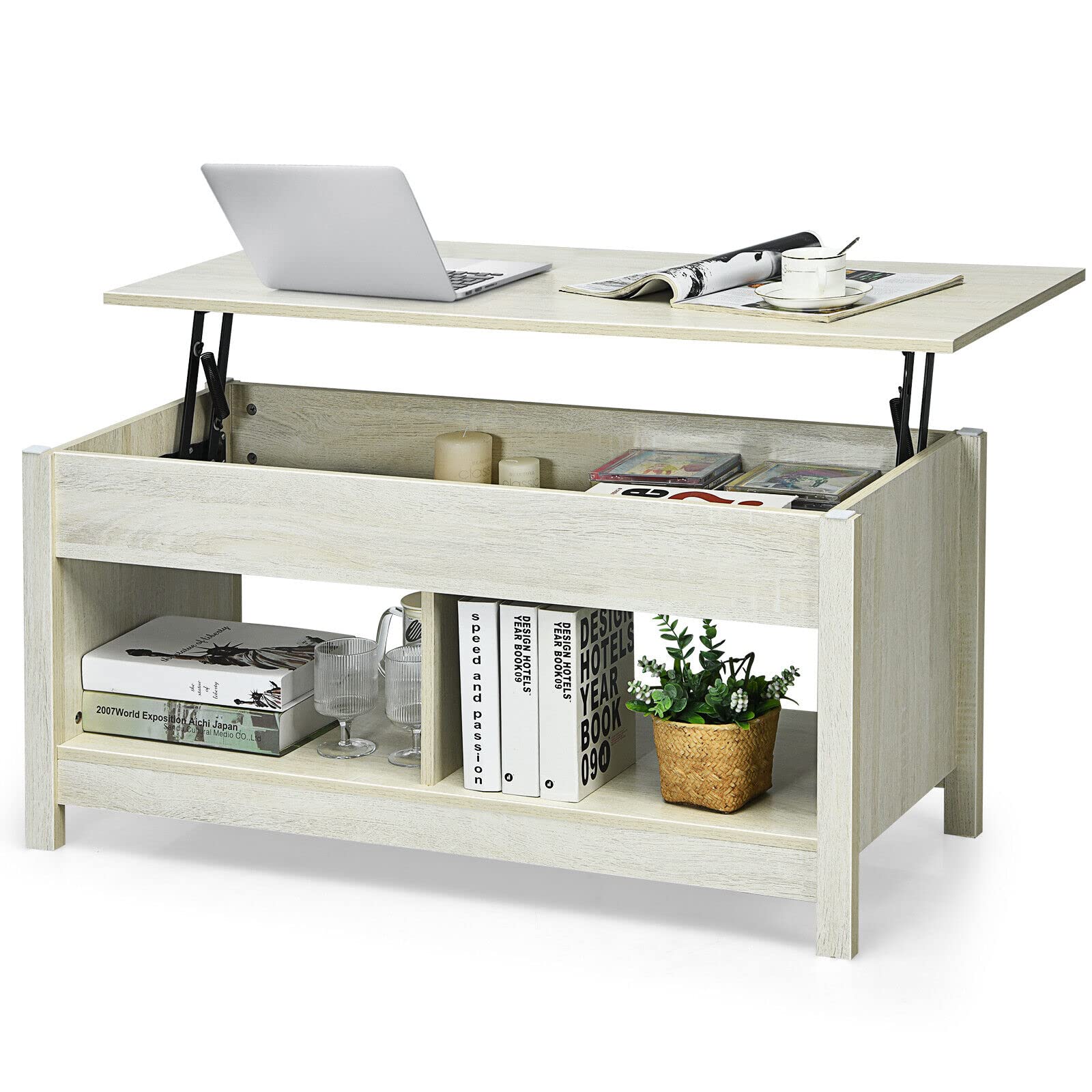 Giantex Lift Up Top Coffee Table, Wood Living Room Table w/ Hidden Storage Shelf & Open Compartment