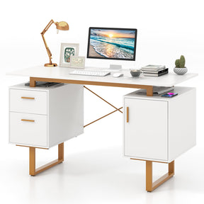 Computer Desk 129cm Desk w/ Floating Desktop Vanity Table for Home & Office