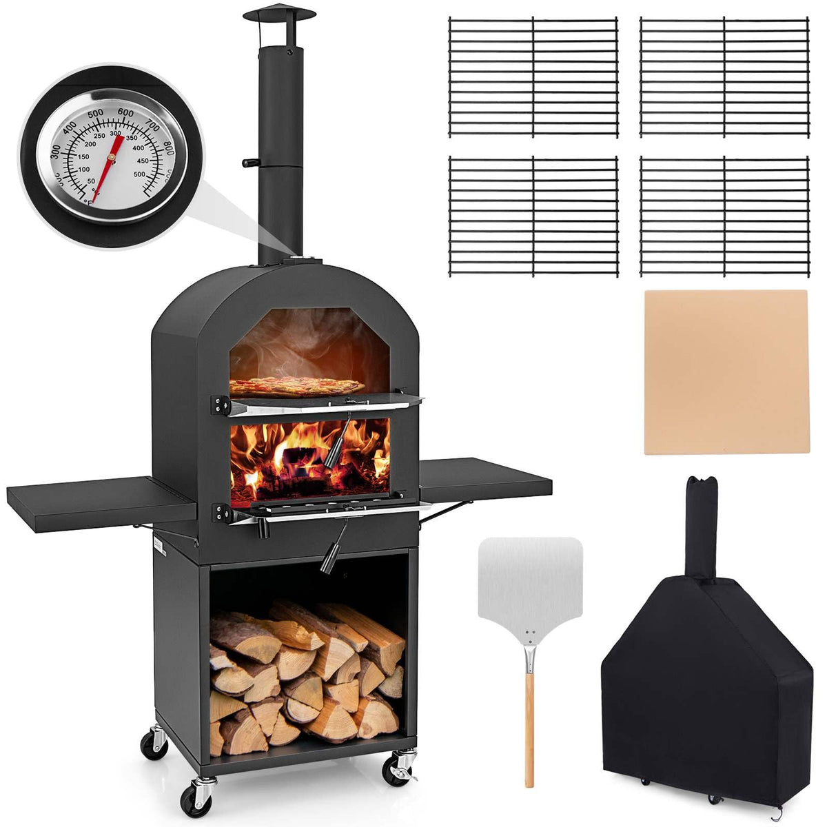 Outdoor Wood Fired Pizza Pizza Oven with Protective Cover for BBQ