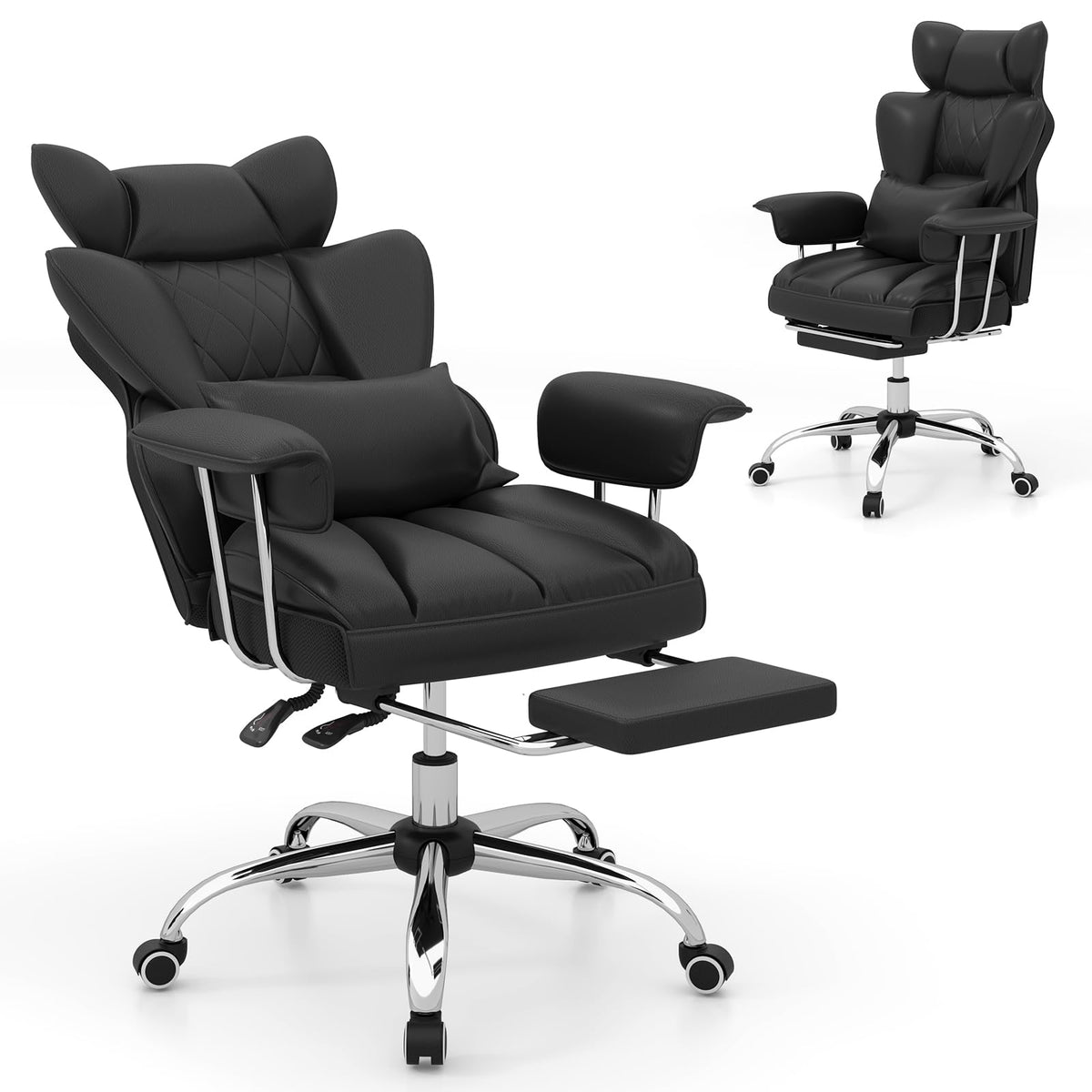 180 kg Big & Tall Office Chair, Executive Desk Chair w/ Retractable Footrest, Adjustable Height