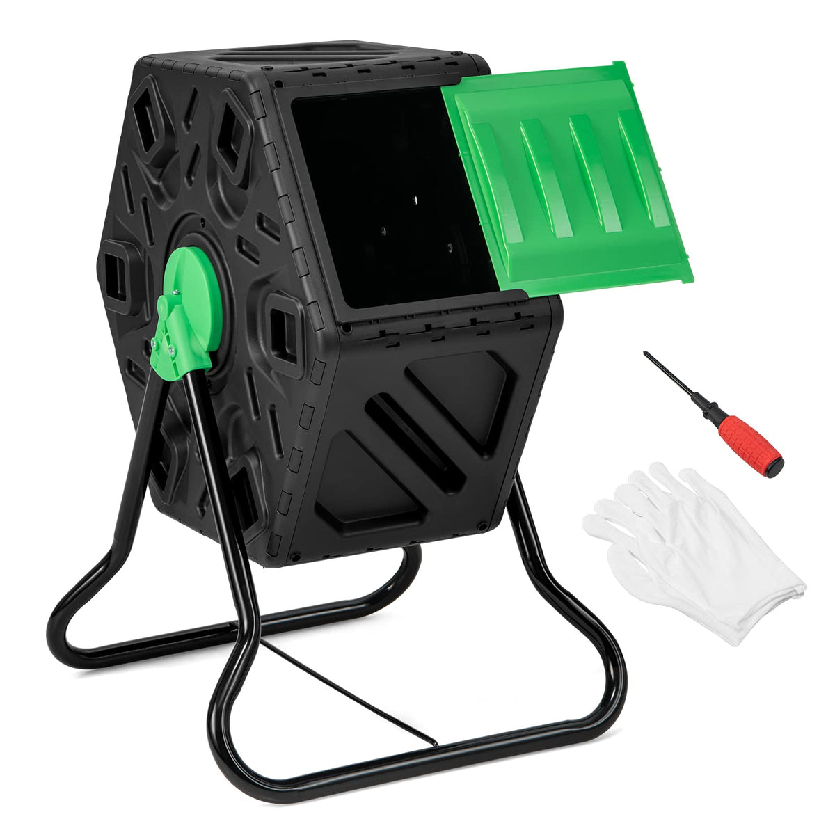 Single Chamber Compost Tumbler, 65 L Compact Tumbling Composter w/Sliding Door