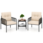 3 Pieces Patio Bistro Set, PE Rattan Furniture Set