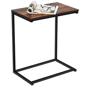 Snack Side Table, C-Shaped End Table for Sofa Couch, Bed, Wood Look Finish and Steel Frame, Space-Saving for Small Spaces