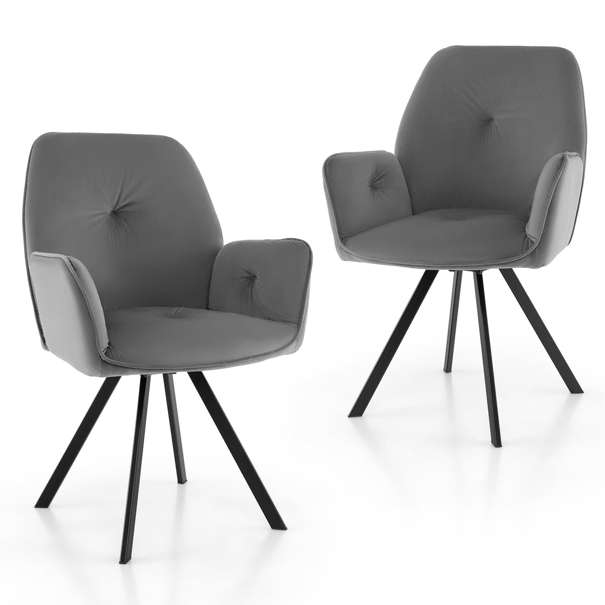 Giantex 2 PCS Swivel Accent Armchairs Modern Velvet Accent Chairs w/Metal Legs & Anti-Slip Foot Pads