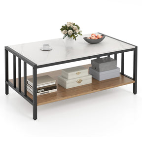 2-Tier Rectangular Center Table with Sintered Stone Tabletop