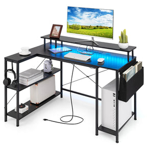 Giantex 120cm L-Shaped Gaming Desk Computer Desk w/LED Lights & Power Outlets