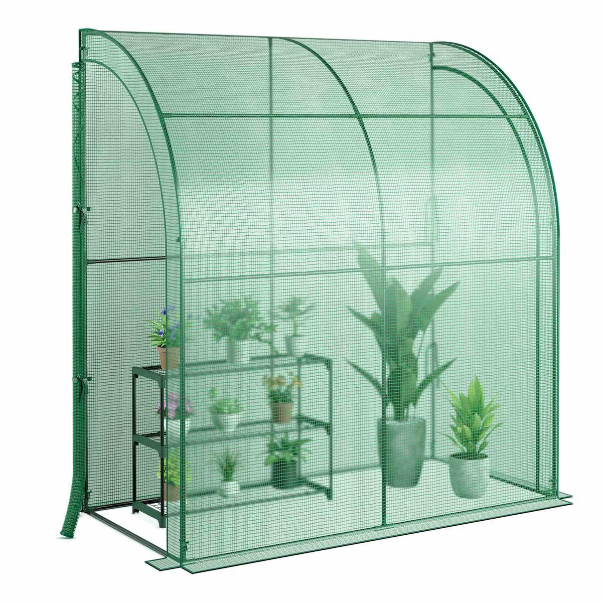 215 cm Portable Lean-to Walk-in Wall Greenhouse w/ Weatherproof PE Cover Outdoor