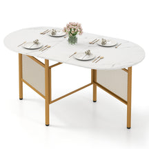 150 CM Folding Dining Table for 6-8 People, Drop Leaf Space Saving Oval Kitchen Table with Golden Metal Legs & Marble-Finished Tabletop