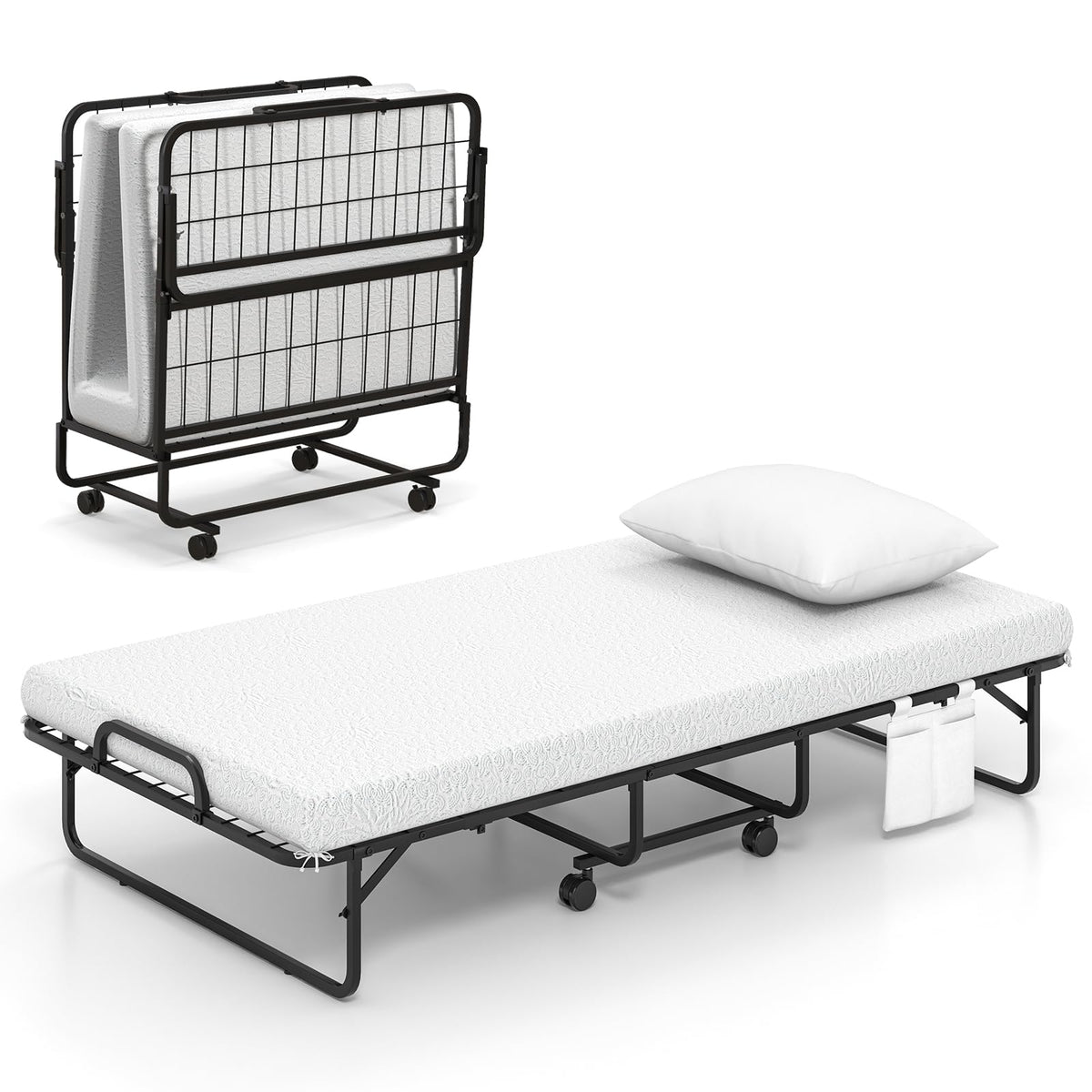 Single Size Folding Bed with Memory Foam Mattress & Pillow