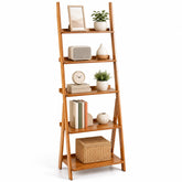 5-Tier Bamboo Ladder Shelf Bookcase, Natural